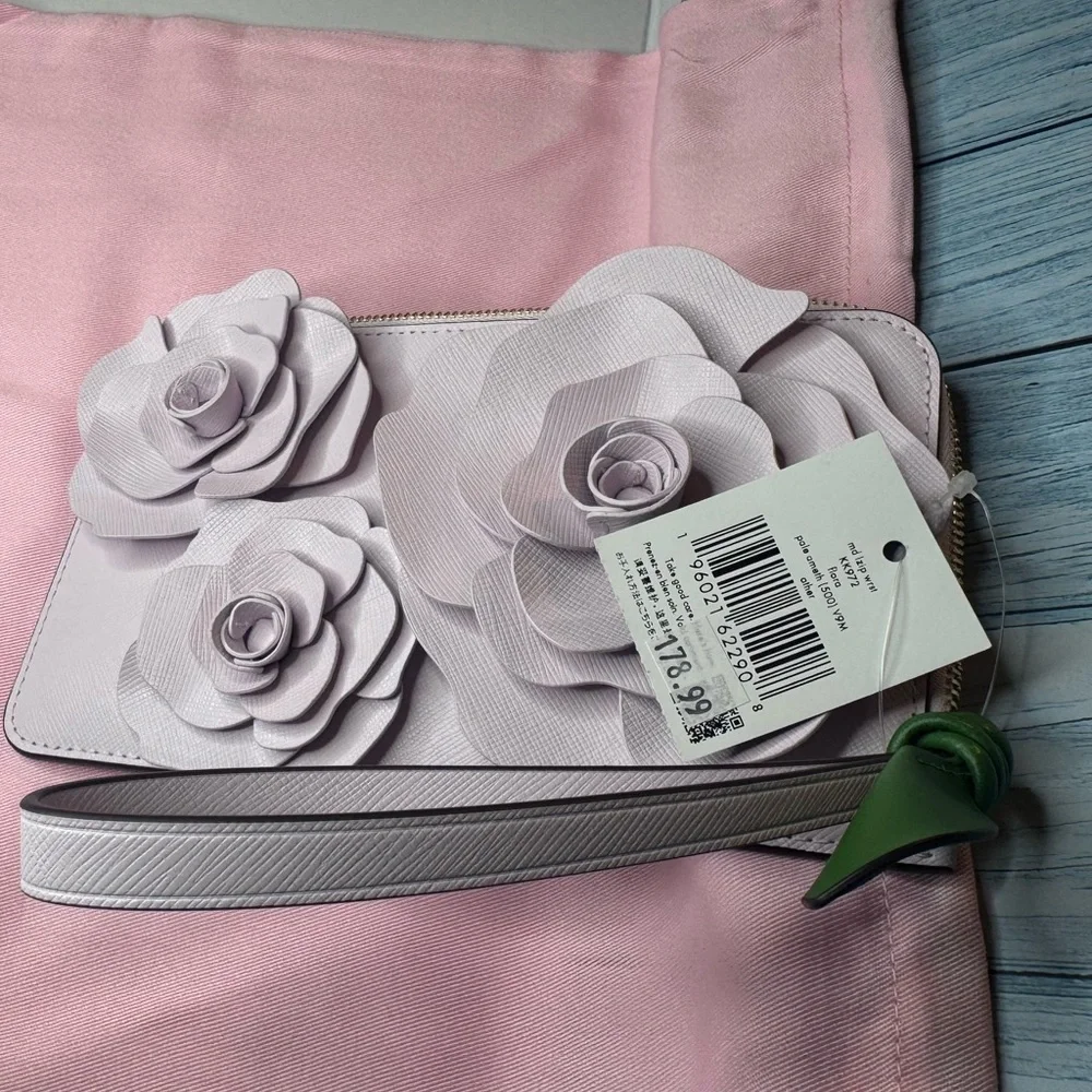 Kate Spade 3D Flora Flower Medium L-Zip Wristlet Pale Amethyst - KK972 MSRP $179 - Picture 10 of 16